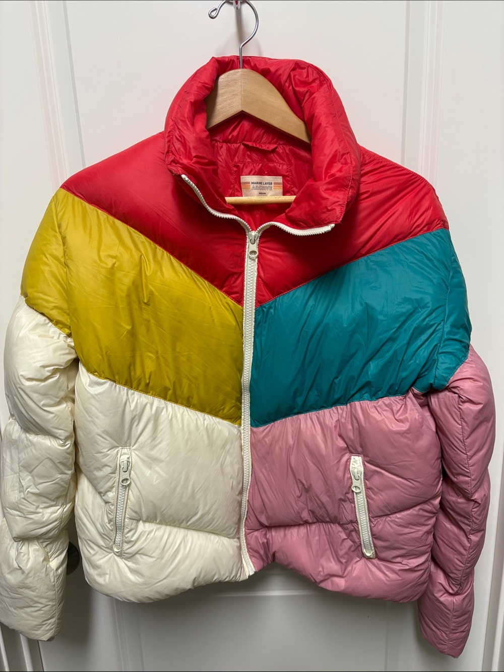 Marine Layer Archive Multi Color Down Puffer Jacket Size M